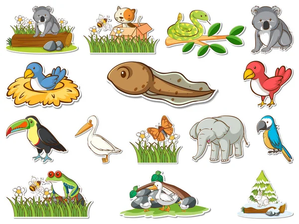 Набор Стикеров Иллюстрации Диких Животных — стоковый вектор