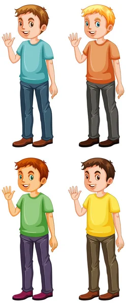 Conjunto Homens Diferentes Acenando Ilustração Mão — Vetor de Stock