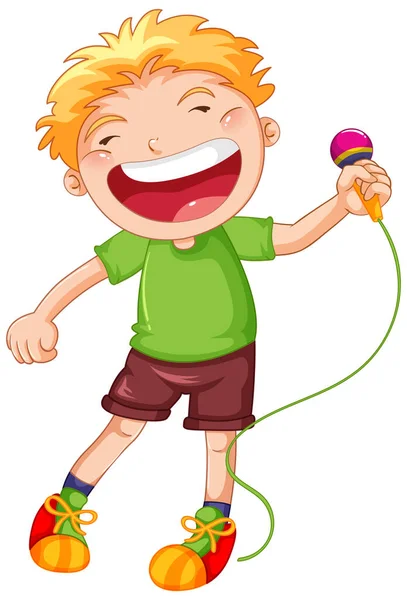 Ευτυχισμένο Αγόρι Εικόνα Μικροφώνου — Διανυσματικό Αρχείο