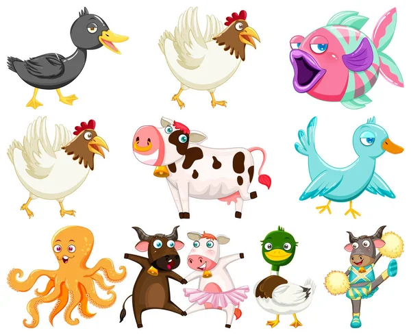 Animales Lindos Con Feliz Sonrisa Ilustración — Vector de stock