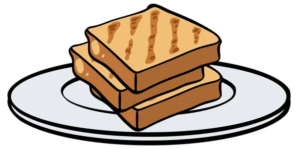Φρυγανισμένο Ψωμί Λευκό Πιάτο Εικονογράφηση — Διανυσματικό Αρχείο
