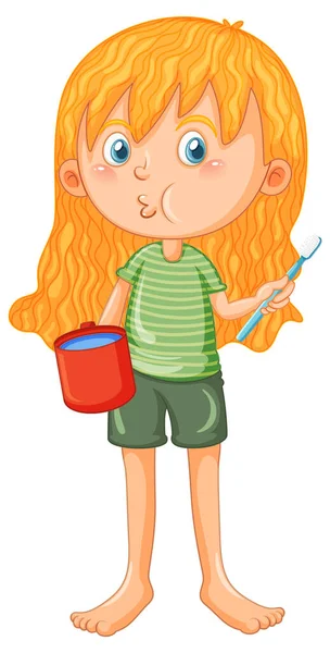Girl Gargling Holding Toothbrush Illustration — Stock vektor