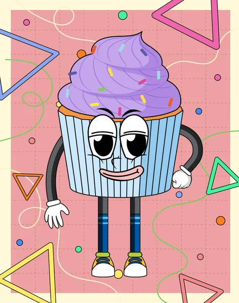 Funny Cupcake Cartoon Character Illustration — ストックベクタ