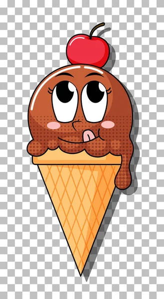 Chocolate Ice Cream Cone Cartoon Character Isolated Illustration — Stock Vector