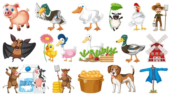 Animales Lindos Ilustración Granja — Vector de stock