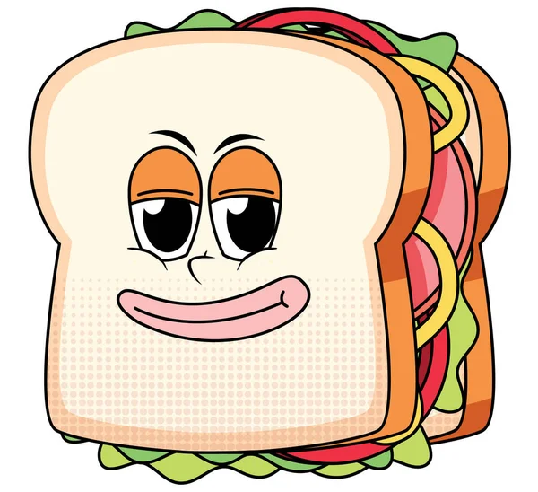 Personaggio Del Cartone Animato Sandwich Sfondo Bianco Illustrazione — Vettoriale Stock