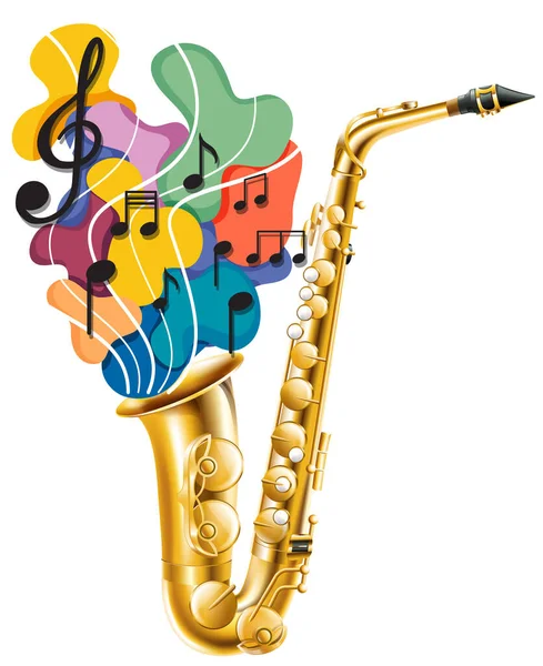 Notas Musicais Arco Íris Colorido Com Saxofone Sobre Fundo Branco — Vetor de Stock