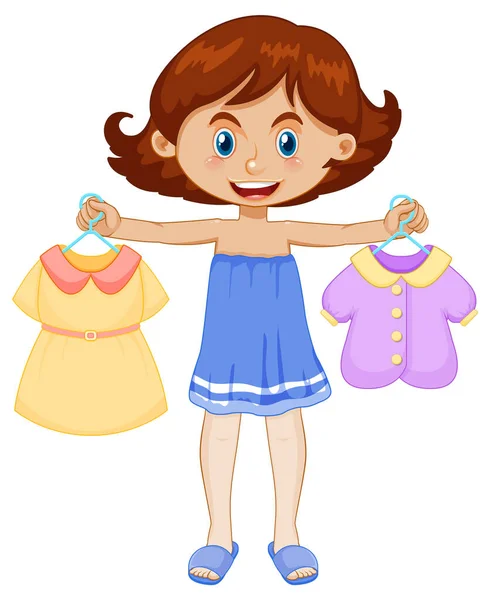 Girl Picking Dress White Background Illustration — Stock Vector