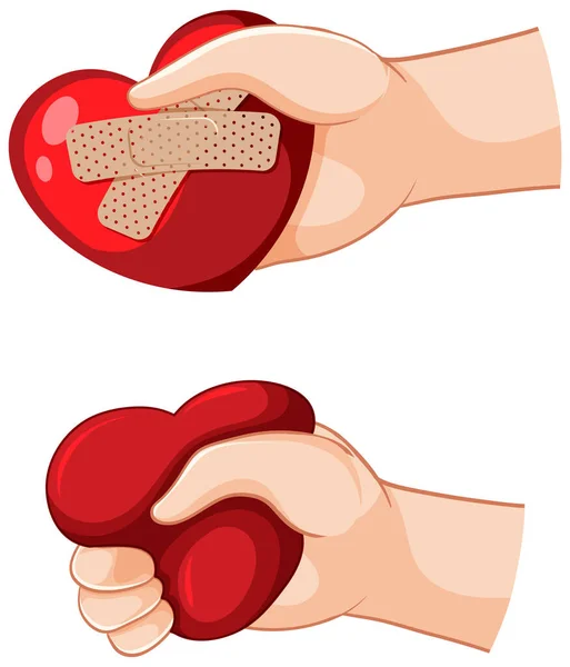 Hand Holding Bandaged Heart Illustration — Stock Vector