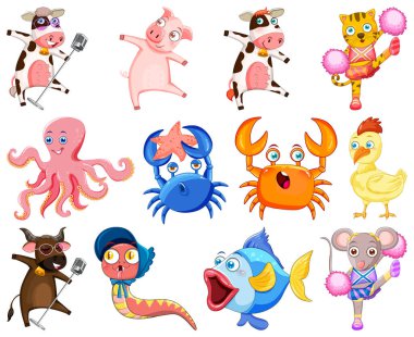 Sevimli hayvanlar mutlu gülümseme çizim ile