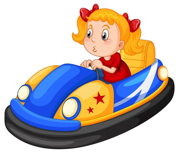 Little Girl Driving Bumper Car Cartoon Design Illustration —  Vetores de Stock