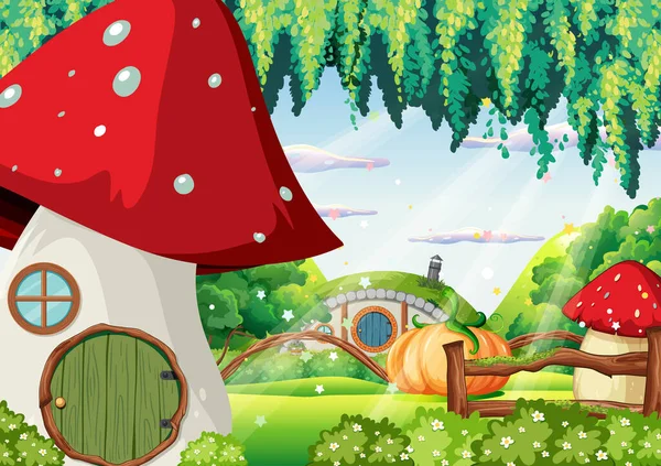 Fantasy Wald Cartoon Hintergrund Illustration — Stockvektor