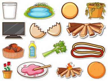 Sticker set of mixed daily objects illustration