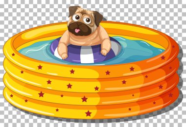 Şişirilebilir havuz illüstrasyonunda pug dog