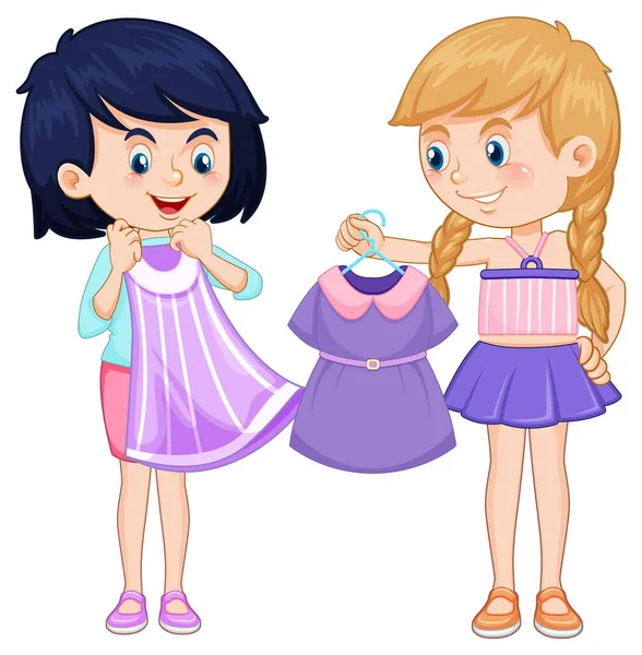 Girls Trying New Clothes Illustration — Stock Vector