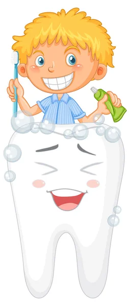 Kid Cleaning Humna Teeth Isolated Illustration — Stock vektor