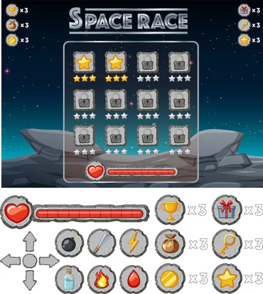 Uzay Oyunu Arka Plan Şablonu Çizim Elemanları — Stok Vektör