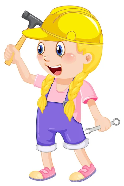 Girl Wearing Helmet Holding Hammer Illustration — Stock Vector