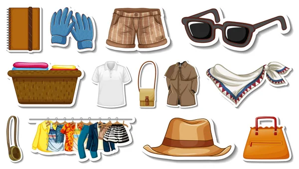 Sticker Set Clothes Accessories Illustration — Image vectorielle