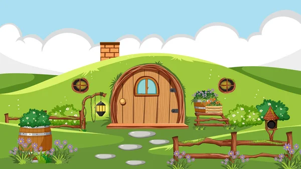 Fantasie Hobbit Haus Hintergrund Illustration — Stockvektor