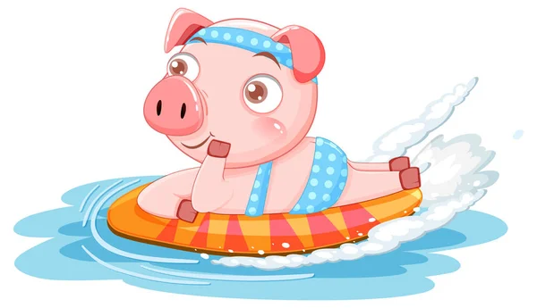 Bonito Porco Desenho Animado Personagem Vestindo Biquíni Surf Ilustração — Vetor de Stock
