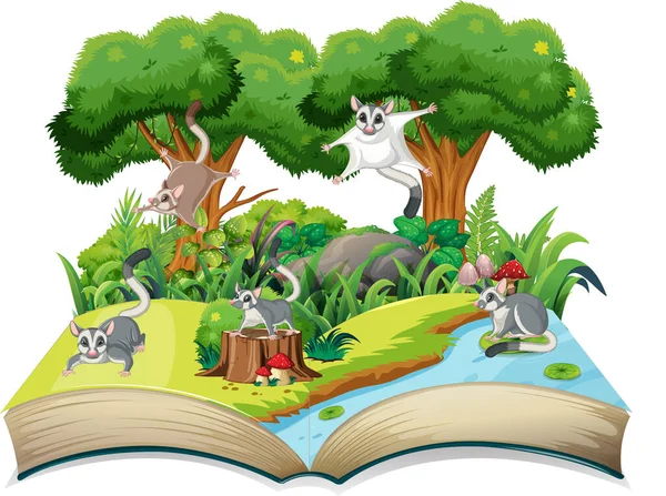 Storybook Sugar Gliders Forest Illustration — Stock Vector