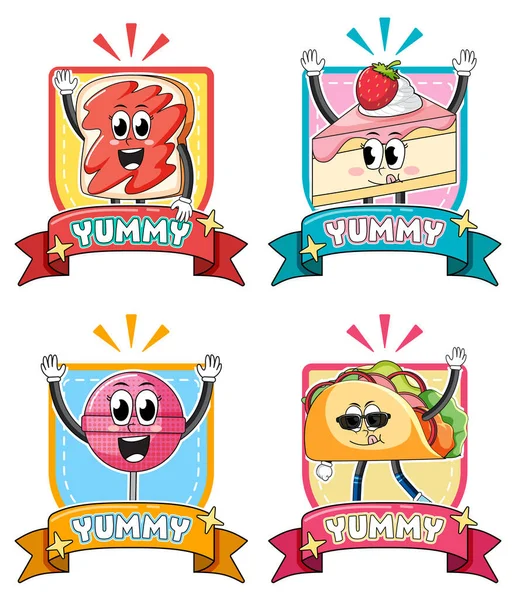 Set Funny Food Cartoon Characters Illustration — Stock Vector