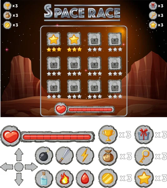 Πρότυπο Φόντου Διαστημικού Παιχνιδιού Και Εικονογράφηση Στοιχείων — Διανυσματικό Αρχείο