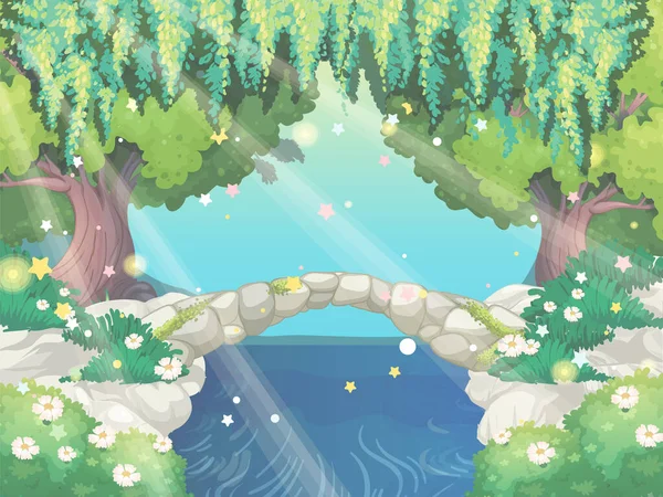 Fantasy Fairy Forest Background Illustration — ストックベクタ