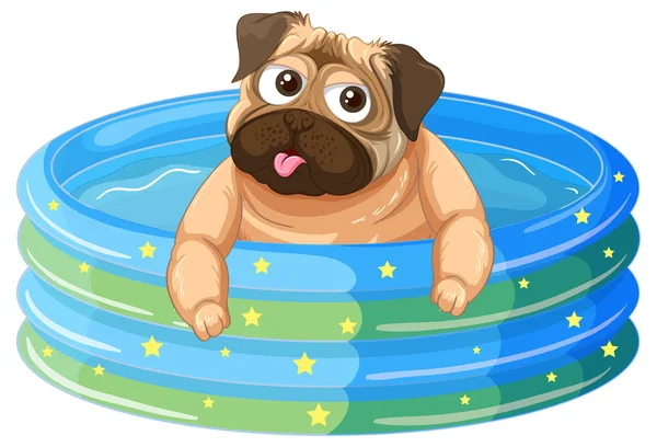 Een Pug Hond Opblaasbare Zwembad Cartoon Illustratie — Stockvector