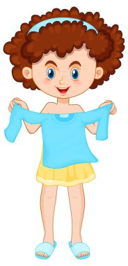 Beyaz arkaplan illüstrasyonunda elbise seçen kız