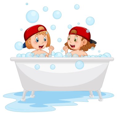 Küvette oynayan mutlu çocuklar.