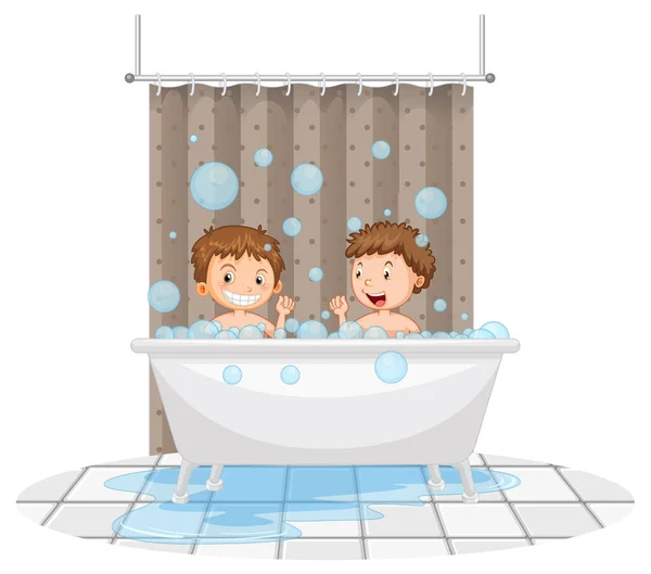 Happy Kids Playing Bathtub Illustration — Stock Vector