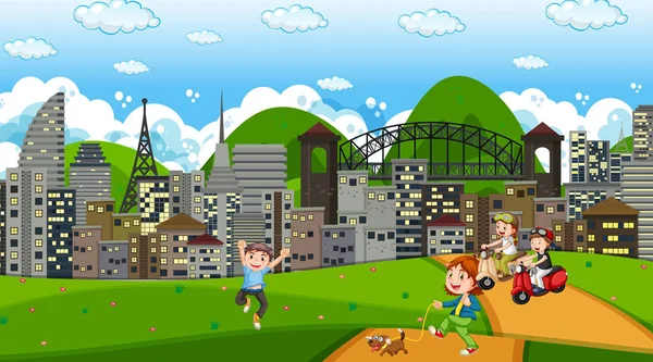 Kinder Spielen Freien Park Illustration — Stockvektor