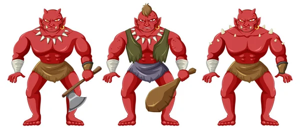 Tre Personaggi Dei Cartoni Animati Orc Illustrazione Isolata — Vettoriale Stock