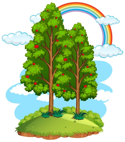 Apple Tree Nature Rainbow Sky Illustration — Stock Vector