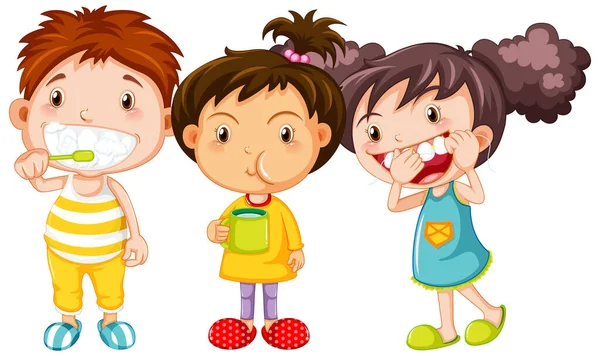 Ομάδα Χαριτωμένα Παιδιά Απεικόνιση Οδοντιατρική Περίθαλψη — Διανυσματικό Αρχείο