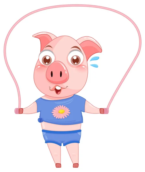 Bonito Porco Desenho Animado Personagem Trabalhando Para Fora Ilustração — Vetor de Stock