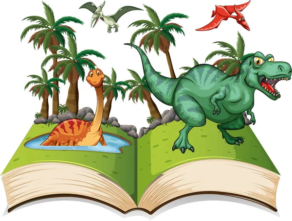 Storybook Con Dinosaurios Selva Ilustración — Archivo Imágenes Vectoriales