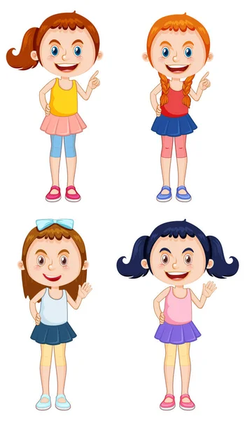 Set Von Verschiedenen Mädchen Zeichentrickfiguren Illustration — Stockvektor