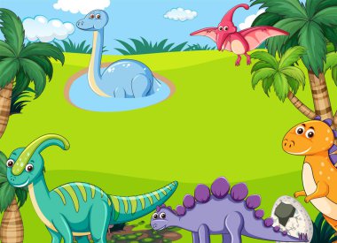 Dinozorların resimli karikatür arkaplan şablonu