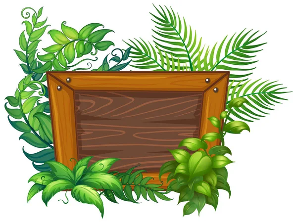 Drewniany Deska Szablon Natury Liście Ilustracja — Wektor stockowy