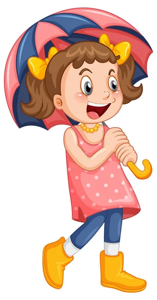 Cute Girl Holding Umbrella Illustration —  Vetores de Stock