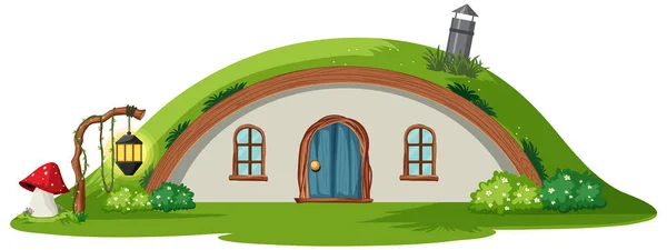 Hobbit Casa Isolata Sfondo Bianco Illustrazione — Vettoriale Stock