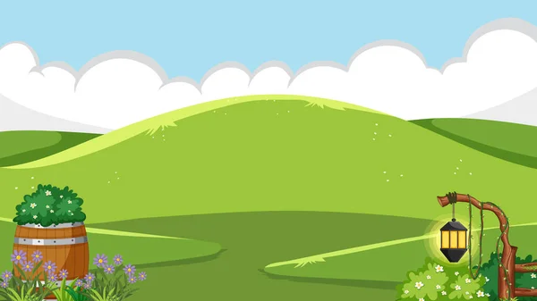 Green Meadow Mountain Background Template Illustration — ストックベクタ