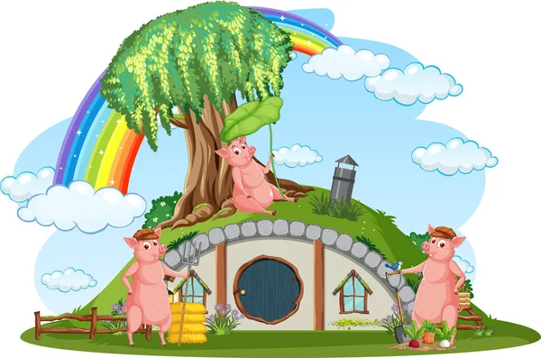 Pig Hobbit House White Background Illustration — Vector de stock