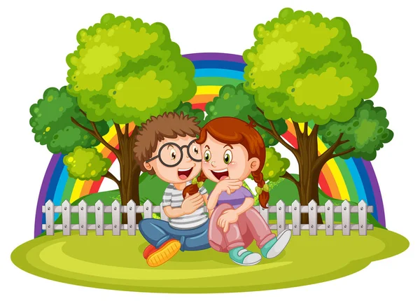Happy Couple Park Isolated Illustration — Stock Vector