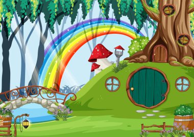 Orman fantazisi büyülü orman arkaplan çizimi