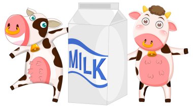 Two cows holding milk box illustration