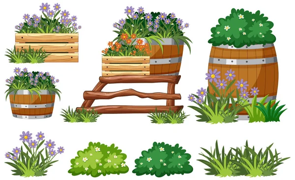 Garden Objects Elements Illustration — Stock Vector